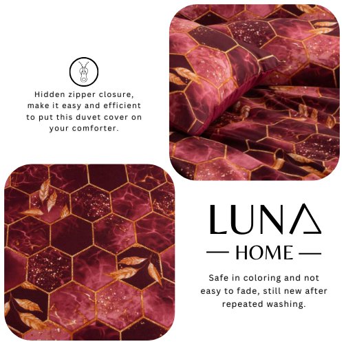 Single Size 4 pieces, Maroon Marble Design Duvet cover set. - BusDeals