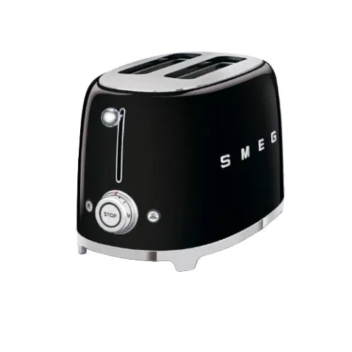 Smeg 50's Style 2 Slice, 2 Slot Toaster, 950 W Power, Sliding Lever, 6 Toasting Levels, Crumb Tray, Automatic Pop - Up, 220 - 240 Voltage, 50/60 Hz, Glossy Black | TSF01BLUK - BusDeals