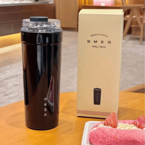 SMEG 550ml Stainless Steel Tumbler - Vacuum Travel coffee thermos black. - BusDeals