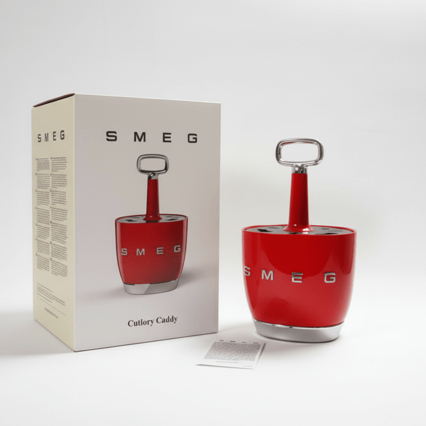 SMEG - Cutlery Holder. Retro Style for Kitchen to put Knife,Fork,Spoon. Red color. - BusDeals