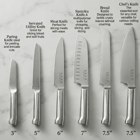 SMEG Knife Set KBSF02RD – Premium 6-Piece Stainless Steel Knife Block, Italian Design, Red.