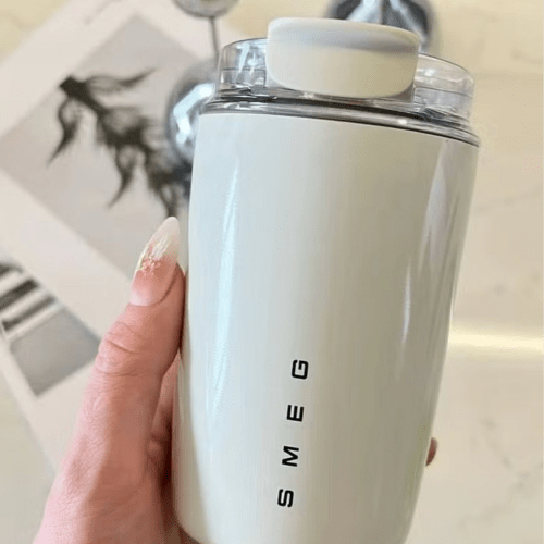 Smeg Mug, 240ml Insulated Stainless Steel Coffee mug, Off White. - BusDeals