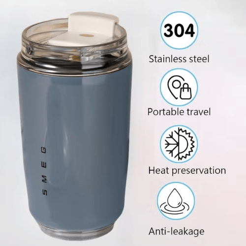 Smeg Mug, 240ml Insulated Stainless Steel Coffee mug,Grey - BusDeals