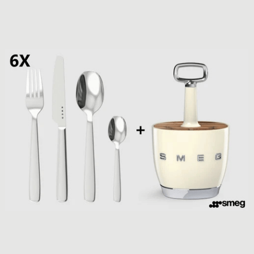 SMEG - Retro Stainless Steel Cutlery set for Kitchen - Knife,Fork,Spoon Cream. - BusDeals