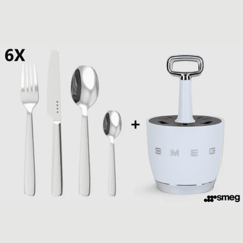 SMEG - Set for 6 person, complete set. Retro Stainless Steel Cutlery Set for Kitchen, Blue. - BusDeals