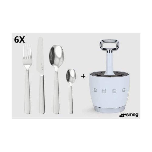 SMEG - Set for 6 person Retro Stainless Steel Cutlery Holder for Kitchen with Knife,Fork,Spoon Blue. - BusDeals