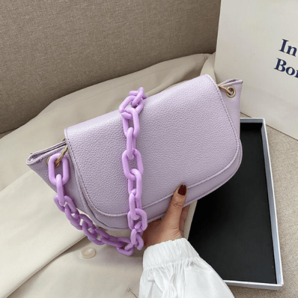 Stock bag. Stylish Purple Chain Shoulder HandBag Made of PU Leather. - BusDeals