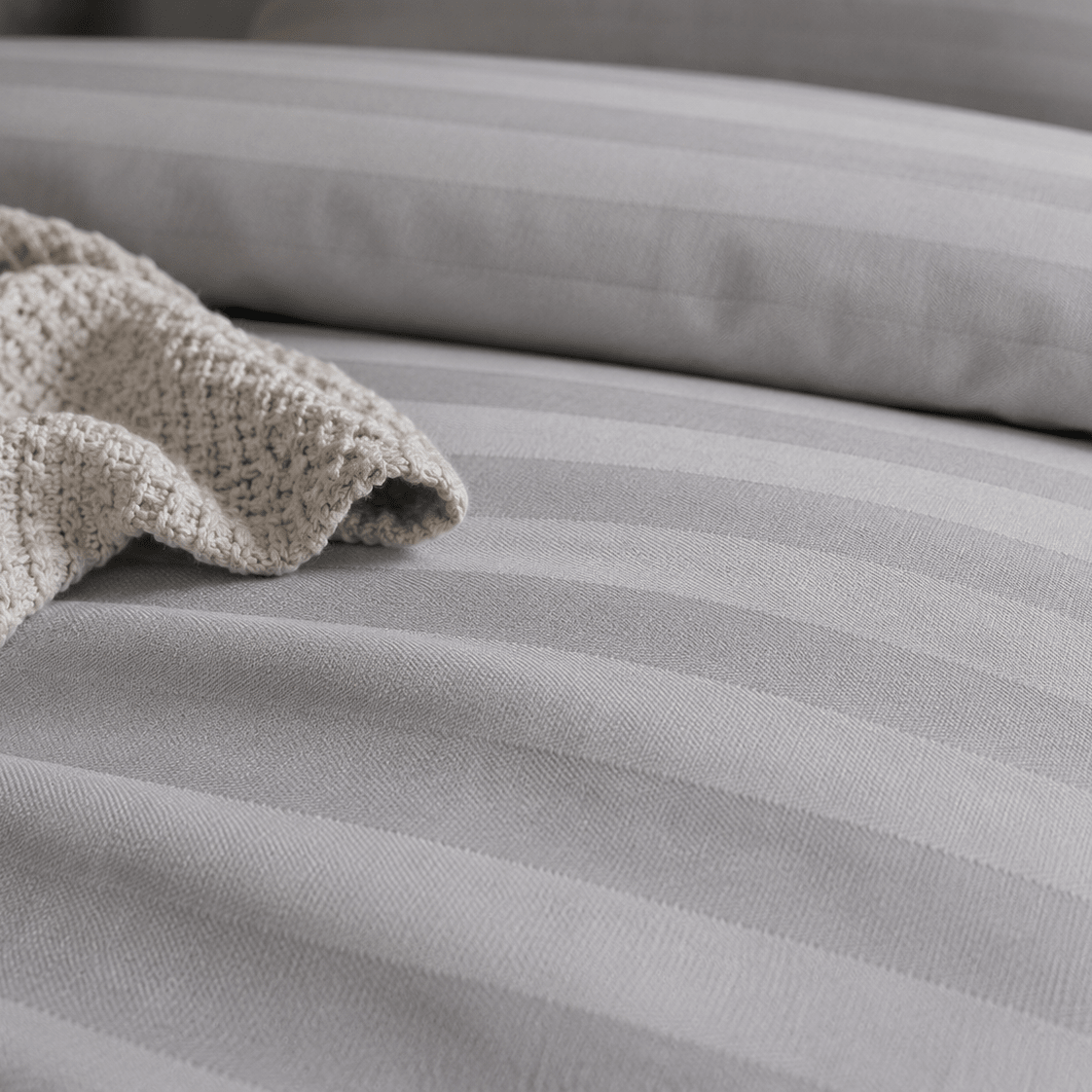 Stripped King Size 6 Pieces. Soft Embossed Striped Design, Plain grey duvet cover set - BusDeals