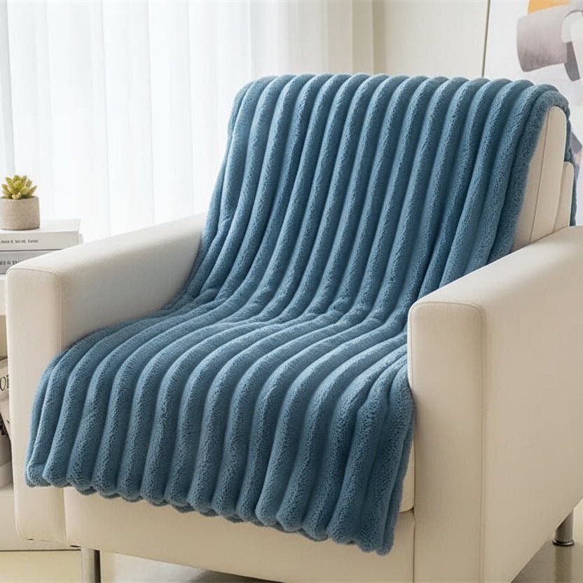 Throw Striped Blanket Super Soft 200X230cm, Blue. - BusDeals