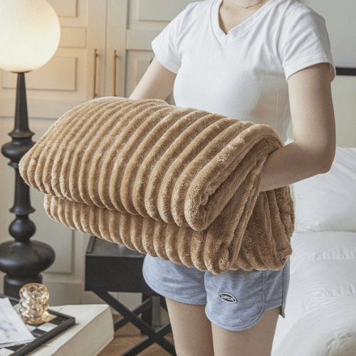 Throw Striped Blanket Super Soft, Brown Color. - BusDeals