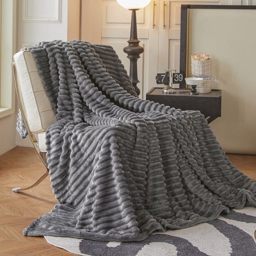 Throw Striped Blanket Super Soft, Dark Gray Color. - BusDeals