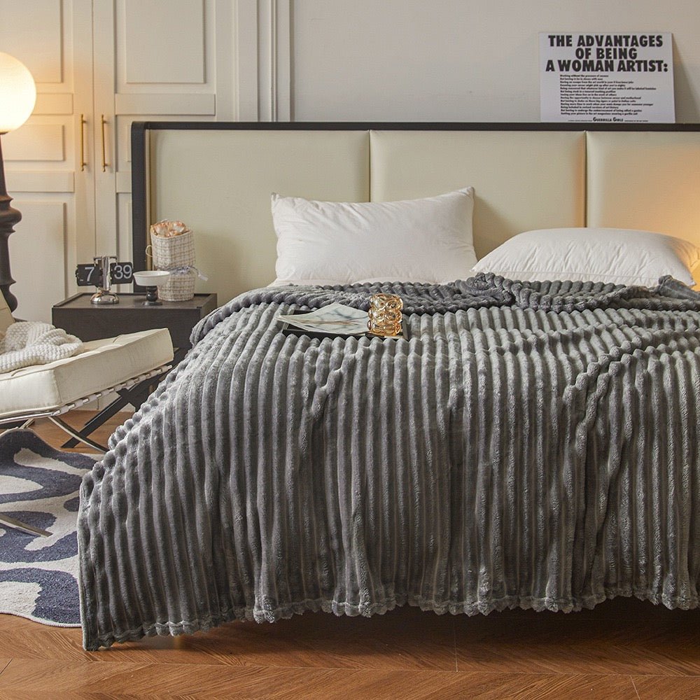 Throw Striped Blanket Super Soft, Dark Gray Color. - BusDeals