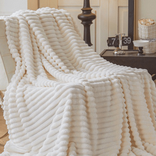 Throw Striped Blanket Super Soft, Milk Color. - BusDeals