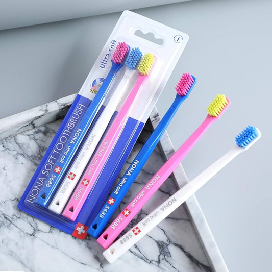 Ultra-Soft Toothbrush | 3-Pack Manual Toothbrush for Adults with 5688 NONA® Bristles | Gentle on Gums, Removes Plaque Effectively | Surprise Colour - BusDeals