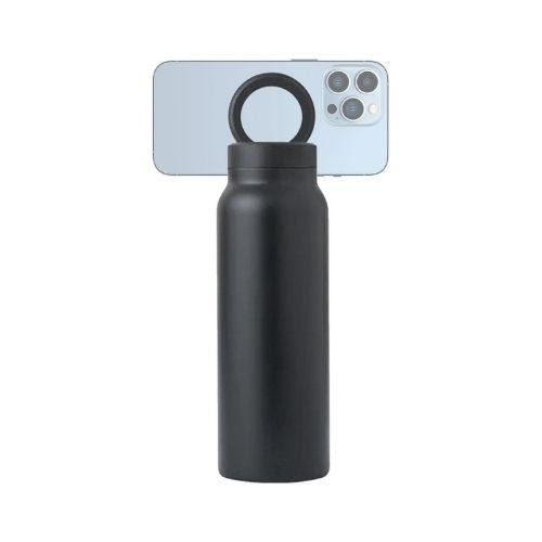 Water Bottle + Free Magnetic Booster Ring,Stainless Steel Hydration Bottle w/ Integrated MagSafe Phone Mount, 12Hrs Hot/24Hrs Cold, BPA - Free, Works w/ All Devices Android & iOS - Stainless 800ML(BLACK). - BusDeals