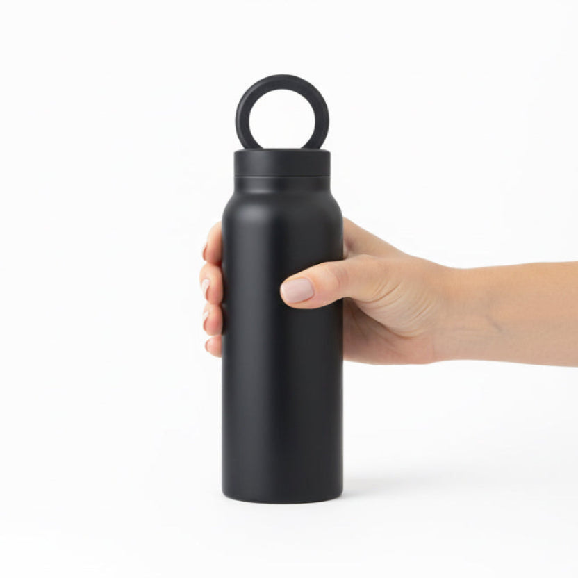 Water Bottle + Free Magnetic Booster Ring,Stainless Steel Hydration Bottle w/ Integrated MagSafe Phone Mount, 12Hrs Hot/24Hrs Cold, BPA - Free, Works w/ All Devices Android & iOS - Stainless 800ML(BLACK). - BusDeals