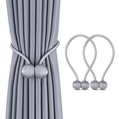 1 Pair Magnetic Curtain Tiebacks, Silver Color, Tie Rope Accessory Backs Holdbacks Buckle Clips Hook Holder Home Decor. - BusDeals