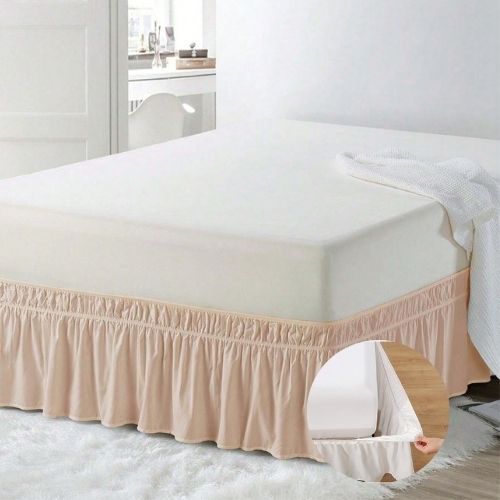 1 Pc. Various Sizes Elastic Bed Skirt Ruffles Solid Color Cream. - BusDeals