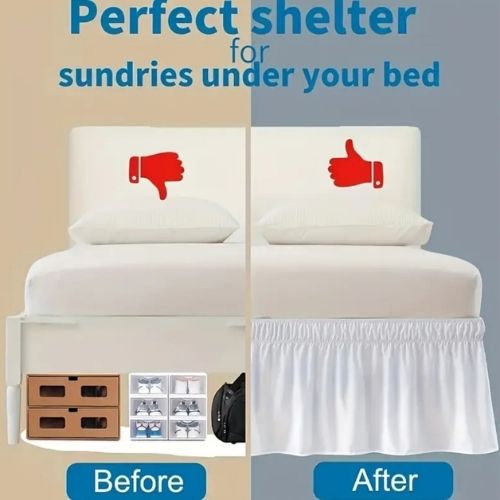 1 Pc. Various Sizes Elastic Bed Skirt Ruffles Solid Color Cream. - BusDeals