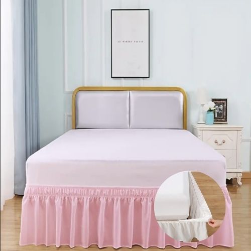 1 Pc. Various Sizes Elastic Bed Skirt Ruffles Solid Color Old Pink. - BusDeals