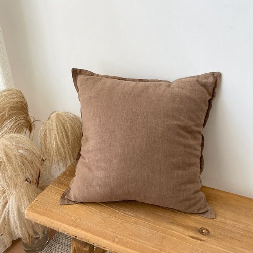 1 Piece 50*50cm Size, 100% Linen Cushion Cover, Solid Amber Brown. - BusDeals