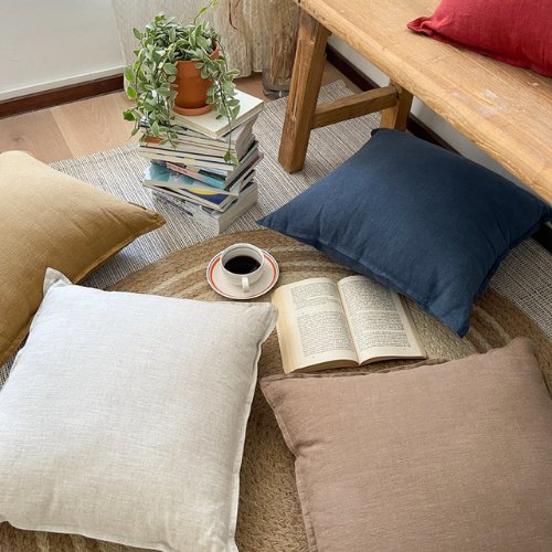 1 Piece 50*50cm Size, 100% Linen Cushion Cover, Solid Amber Brown. - BusDeals
