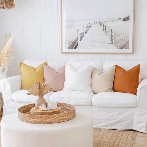 1 Piece 50*50cm Size, 100% Linen Cushion Cover, Solid Beige - BusDeals