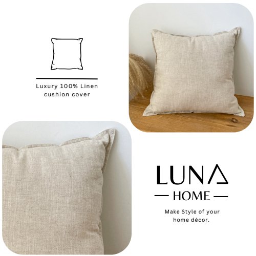 1 Piece 50*50cm Size, 100% Linen Cushion Cover, Solid Beige - BusDeals