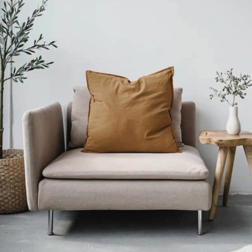1 Piece 50*50cm Size, 100% Linen Cushion Cover, Solid Brown Bean. - BusDeals