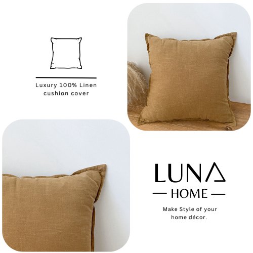 1 Piece 50*50cm Size, 100% Linen Cushion Cover, Solid Brown Bean. - BusDeals