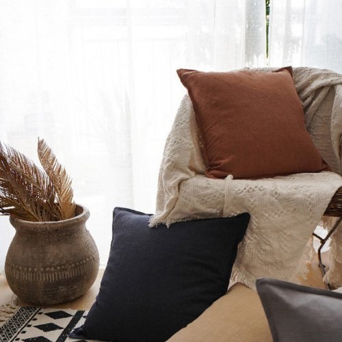 1 Piece 50*50cm Size, 100% Linen Cushion Cover, Solid Dark Gray. - BusDeals