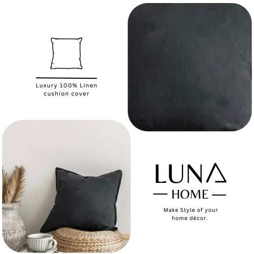1 Piece 50*50cm Size, 100% Linen Cushion Cover, Solid Dark Gray. - BusDeals