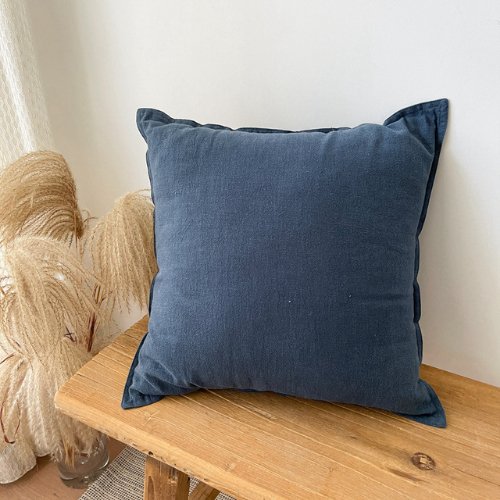 1 Piece 50*50cm Size, 100% Linen Cushion Cover, Solid Lake Blue. - BusDeals