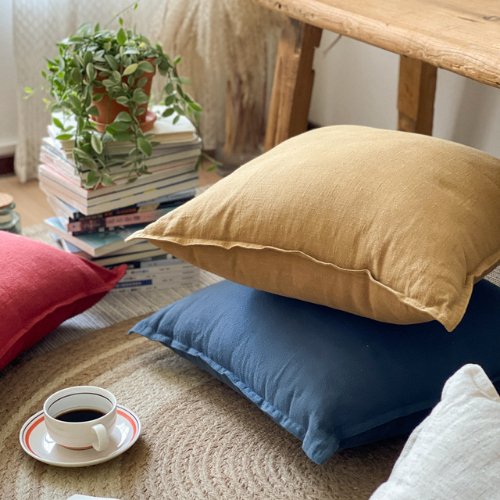1 Piece 50*50cm Size, 100% Linen Cushion Cover, Solid Lake Blue. - BusDeals