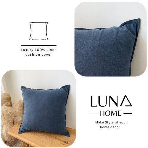1 Piece 50*50cm Size, 100% Linen Cushion Cover, Solid Lake Blue. - BusDeals