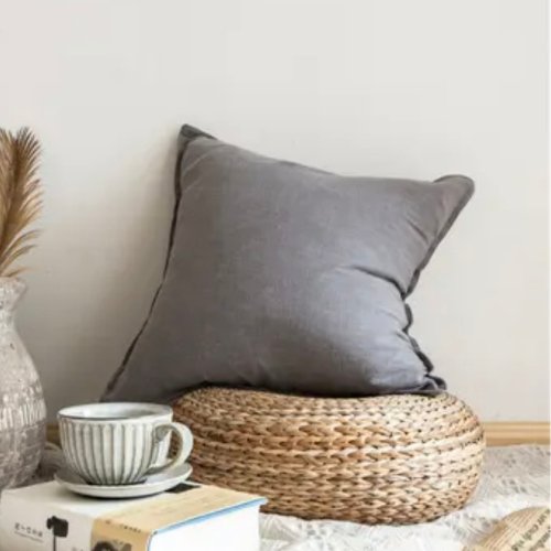 1 Piece 50*50cm Size, 100% Linen Cushion Cover, Solid Light Gray. - BusDeals