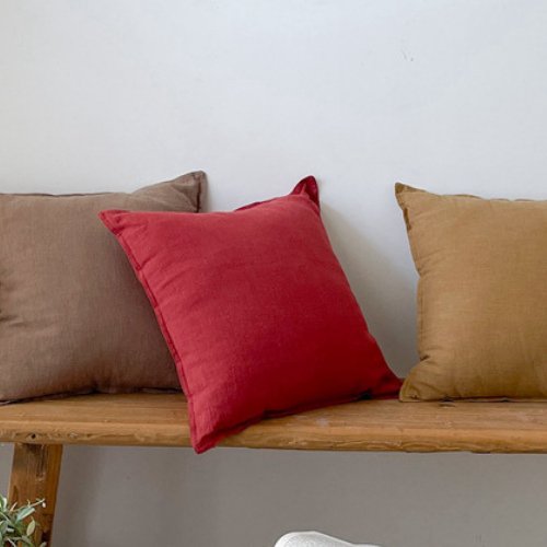 1 Piece 50*50cm Size, 100% Linen Cushion Cover, Solid Wine Red. - BusDeals