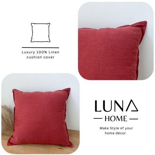 1 Piece 50*50cm Size, 100% Linen Cushion Cover, Solid Wine Red. - BusDeals