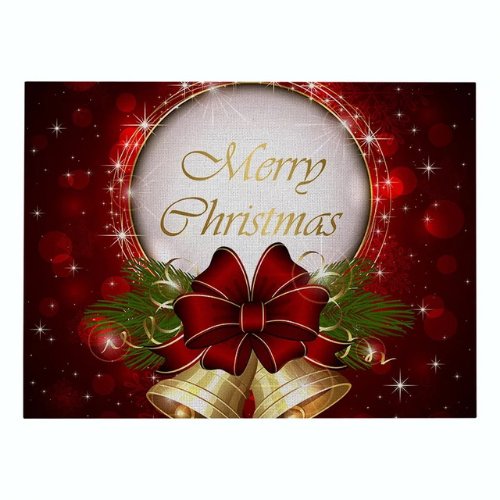 1 Piece christmas placemat water proof linen, Christmas bell design maroon color - BusDeals