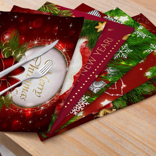 1 Piece christmas placemat water proof linen, Christmas bell design maroon color - BusDeals