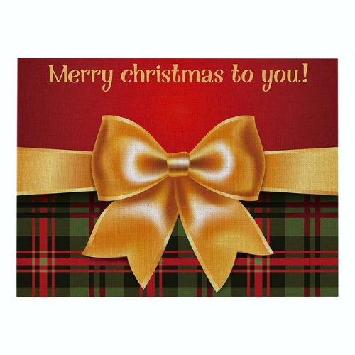 1 Piece christmas placemat water proof linen, Gold Ribbon design red color - BusDeals