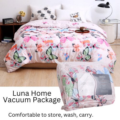 1 Piece Family size Print Duvet (Comforter) 220*240cm Reversible, Butterfly Design Pink Color. - BusDeals