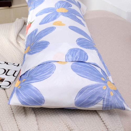 1 Piece Long Body Pillow Case, Blue Floral Design.