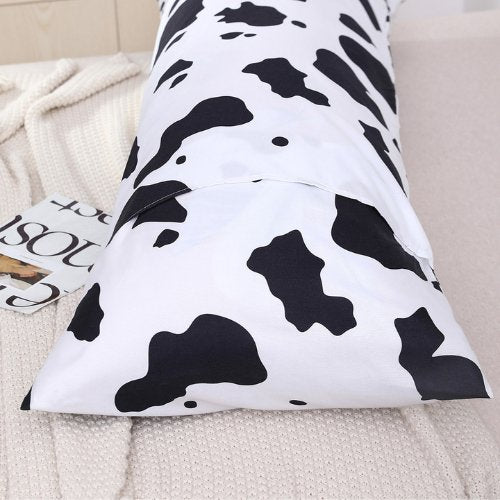 1 Piece Long Body Pillow Case, Cow Moo Moo Design. Black and White.