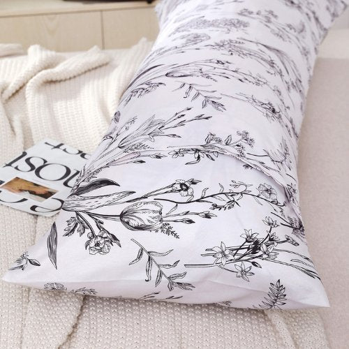 1 Piece Long Body Pillow Case, Dim gray Leaves Design.