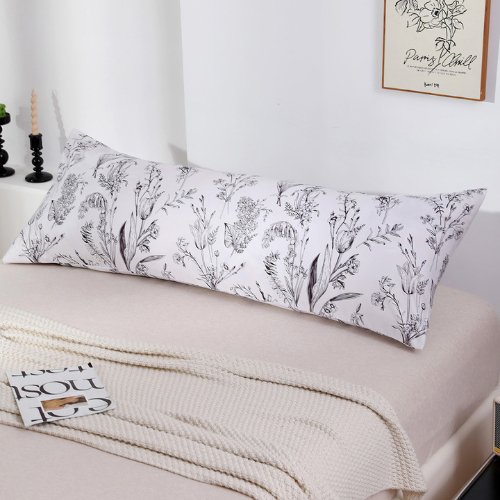 1 Piece Long Body Pillow Case, Dim gray Leaves Design.