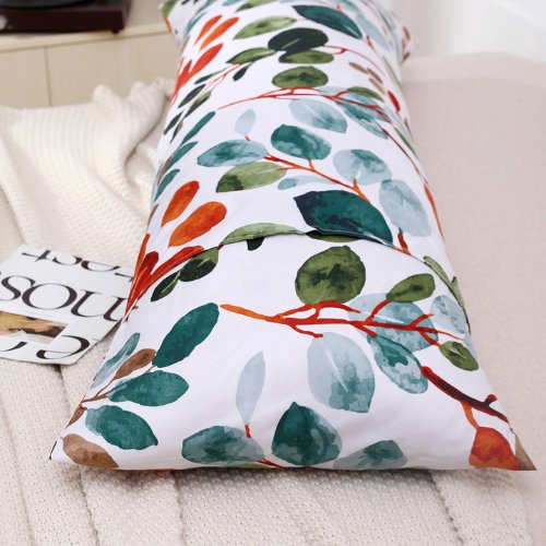 1 Piece Long Body Pillow Case, Green Flowers Design.