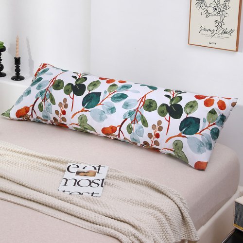 1 Piece Long Body Pillow Case, Green Flowers Design.