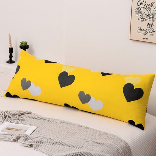 1 Piece Long Body Pillow Case, Yellow Color with Hearts Design, BusDeals Today