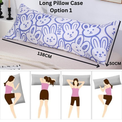 1 PC. Long Body Pillowcase, Cute Bunny Design. Lavender Color.
